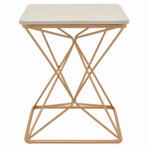 Plutus PBTH94234 Metal Side Table With Marble Top In Gold Metal