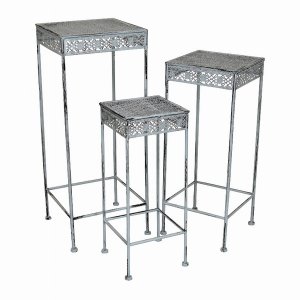 Plutus PBTH93013 Metal Plant Stand Square In White Metal Set Of 3