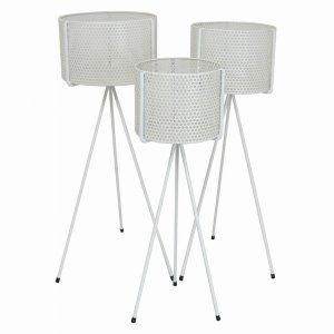 Plutus PBTH94690 Metal Plant Stand In White Metal Set Of 3