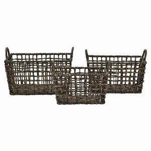 Plutus PBTH94704 Water Hyacinth Basket In Brown Natural Fiber Set Of 3