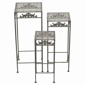 Plutus PBTH92431 Metal Plant Stand In Gray Metal Set Of 3