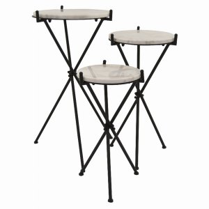 Plutus PBTH94049 Metal Plant Stand Wmarble In Black Metal Set Of 3