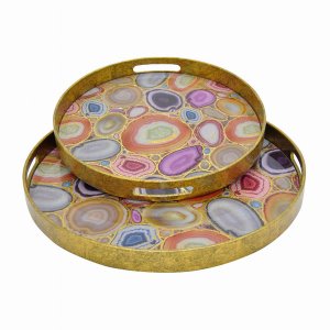 Plutus PBTH93627 Tray Set Of 2 In Multi-colored Glass