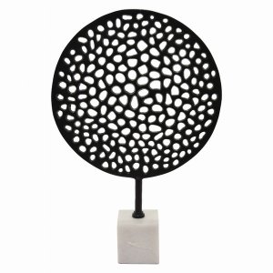 Plutus PBTH93172 Metal Round Sculpture With Marble In Black Metal