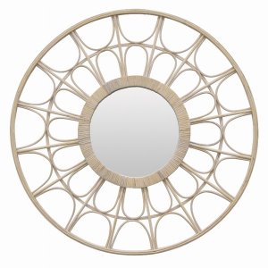 Plutus PBTH92396 Wall Decorative  Mirror In White Natural Fiber