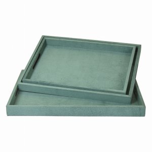 Plutus PBTH94528 Wood Tray Set Of 3 In Green Pu-faux Leather