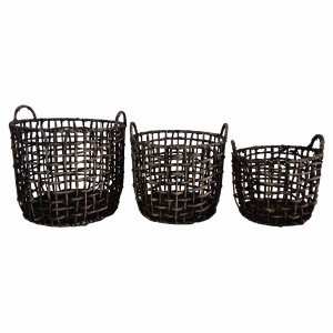 Plutus PBTH94708 Water Hyacinth Basket In Brown Natural Fiber Set Of 3