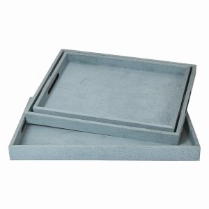 Plutus PBTH94529 Wood Tray Set Of 3 In Blue Pu-faux Leather