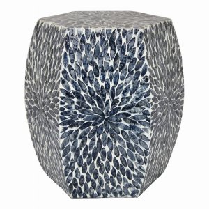 Plutus PBTH93444 Wood Side Table With Capiz In Blue Wood