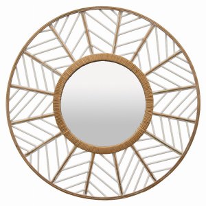 Plutus PBTH93108 Rattan Wall Mirror In White Natural Fiber