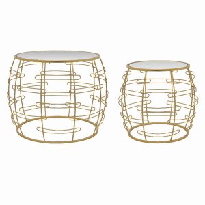 Plutus PBTH93068 Metal Mirrored Plant Stand In Gold Metal Set Of 2