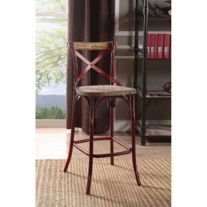 Homeroots.co 374262 Antique Red Wooden Bar Chair