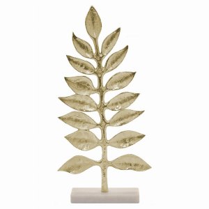 Plutus PBTH92983 Metal Leaf With Marble Base In Gold Metal