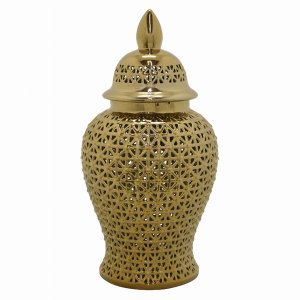 Plutus PBTH94170 Ceramic Pierced Jar-gold In Gold Porcelain