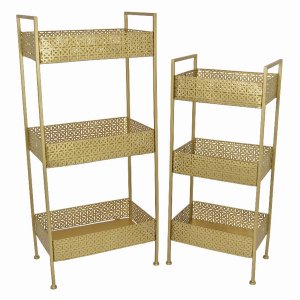 Plutus PBTH94817 Planter Stand In Gold Metal Set Of 2