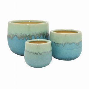 Plutus PBTH93903 Planter Set Of Three In Blue Porcelain