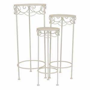 Plutus PBTH92398 Metal Plant Stand  In White Metal Set Of 3