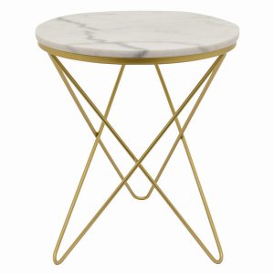 Plutus PBTH93263 Metal Plant Stand Marble Top In Gold Metal