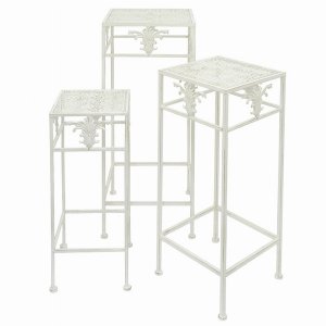 Plutus PBTH93673 Metal Plant Stand In White Metal Set Of 3