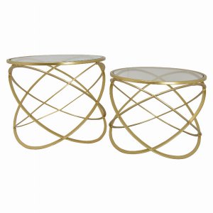 Plutus PBTH92927 Metal Mirrored Plant Stand In Gold Metal Set Of 2