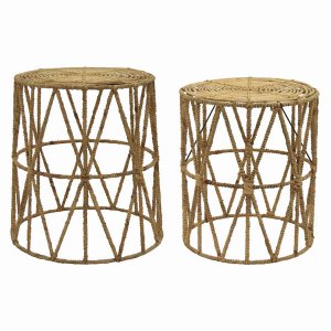 Plutus PBTH92637 Accent Table In Brown Natural Fiber Set Of 2