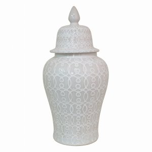 Plutus PBTH93527 Ceramic Temple Jar - White In White Porcelain