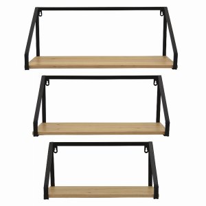 Plutus PBTH92070 Metalwood Wall Storage In Black Metal Set Of 3