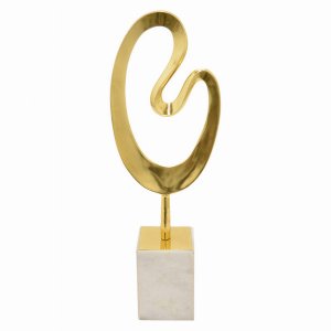 Plutus PBTH92367 Metal Sculpture With Marble Base In Gold Metal