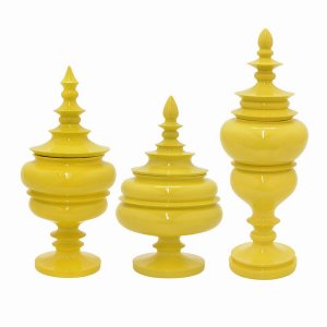 Plutus PBTH92932 Jar With Lid In Yellow Resin Set Of 3