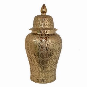 Plutus PBTH94373 Temple Jar In Gold Porcelain