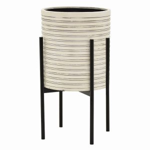 Plutus PBTH94226 Metal Planter With Stand 22 Height In White