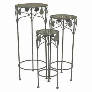 Plutus PBTH92452 Metal Plant Stand  In Gray Metal Set Of 3