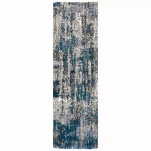 Homeroots.co 383670 8' Grey And Blue Grey Skies Indoor Runner Rug