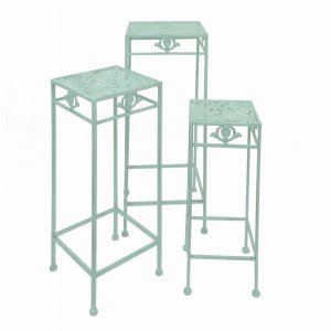 Plutus PBTH92729 Metal Plant Stand In Green Metal Set Of 3