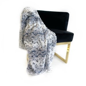 Plutus PBSF1524-8090-TC Plutus Navy Snowy Owl Faux Fur Luxury Throw Bl