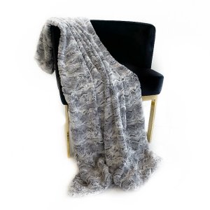 Plutus PBSF1522-108x90T Plutus Silver Wild Rabbit Faux Fur Luxury Thro