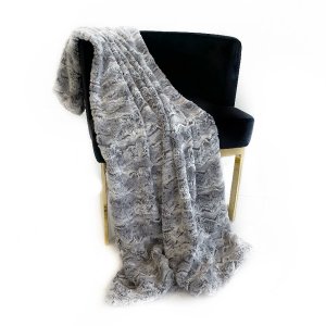 Plutus PBSF1522-6090-TC Plutus Silver Wild Rabbit Faux Fur Luxury Thro