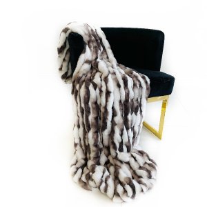 Plutus PBEZ1802-6084-TC Plutus White Charcoal Snow Chinchilla Faux Fur