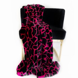 Plutus PBDT1701-8090-TC Plutus Pink Black Plush Faux Fur Luxury Throw 