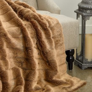 Plutus PBEZ1781-9090-TC Plutus Frost Mink Light Brown Faux Fur Luxury 