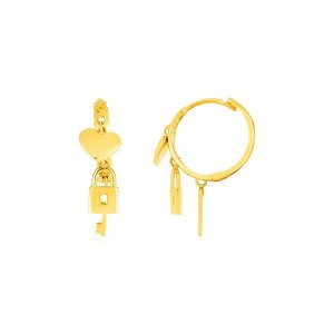 Unbranded 67276 14k Yellow Gold Huggie Style Hoop Earrings With Heart 