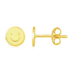 Unbranded 87923 14k Yellow Gold And Enamel Yellow Smiley Face Stud Ear