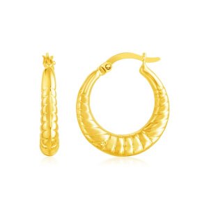 Unbranded 94039 14k Yellow Gold Puffed And Scalloped Hoop Earrings