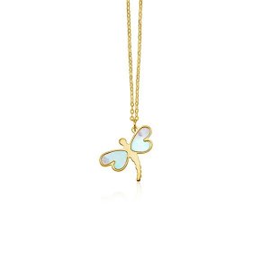 Unbranded 63089-18 14k Yellow Gold Dragonfly Necklace With White Mothe