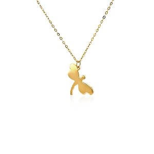 Unbranded 63089-18 14k Yellow Gold Dragonfly Necklace With White Mothe