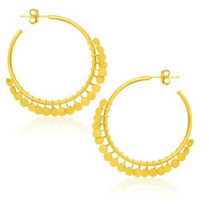 Unbranded 94307 14k Yellow Gold Hoop Style Earrings With Dangling Sequ