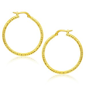 Unbranded 34293 14k Yellow Gold Tube Textured Round Hoop Earrings