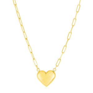 Unbranded 90640-18 14k Yellow Gold Paperclip Chain Necklace With Puffe