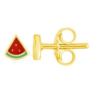 Unbranded 63360 14k Yellow Gold And Enamel Watermelon Slice Stud Earri