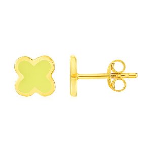 Unbranded 64686 14k Yellow Gold And Enamel Yellow Clover Stud Earrings